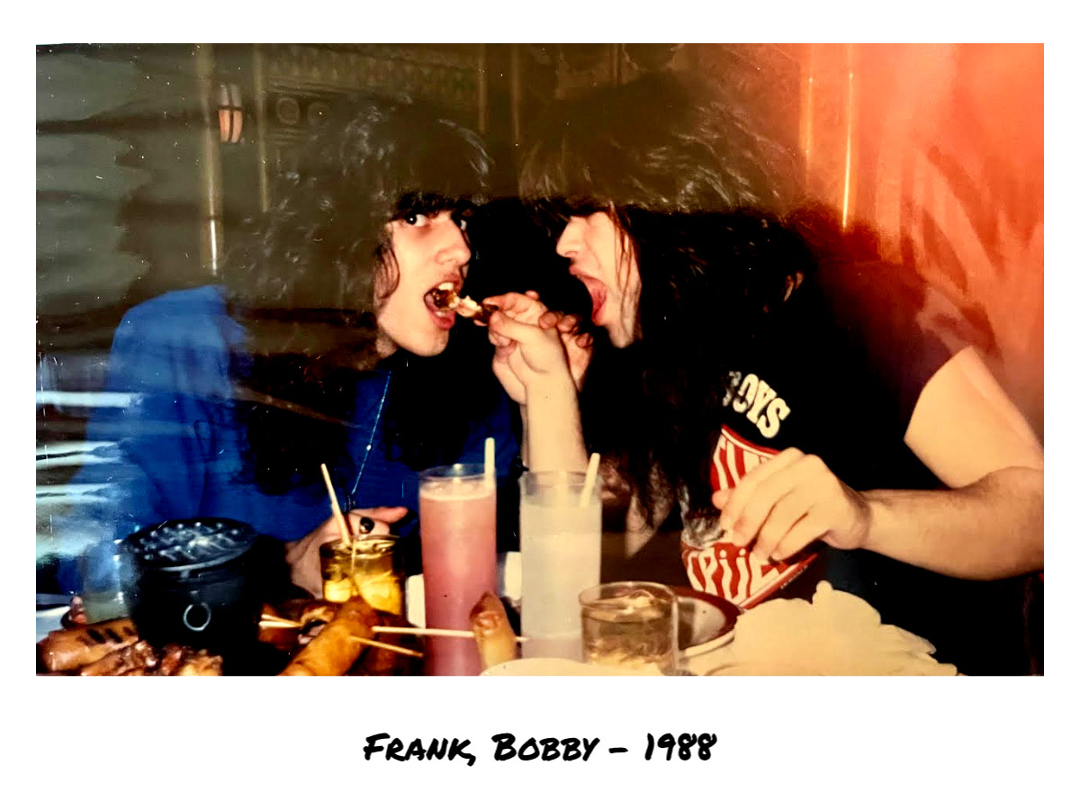 Frank and Bobby eating before a show
